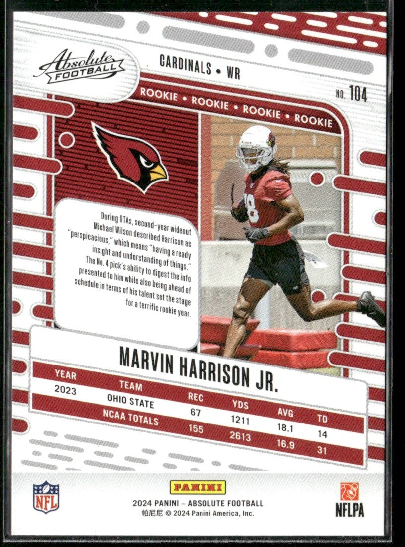 Marvin Harrison Jr. 2024 Panini Absolute RC #104 Arizona Cardinals