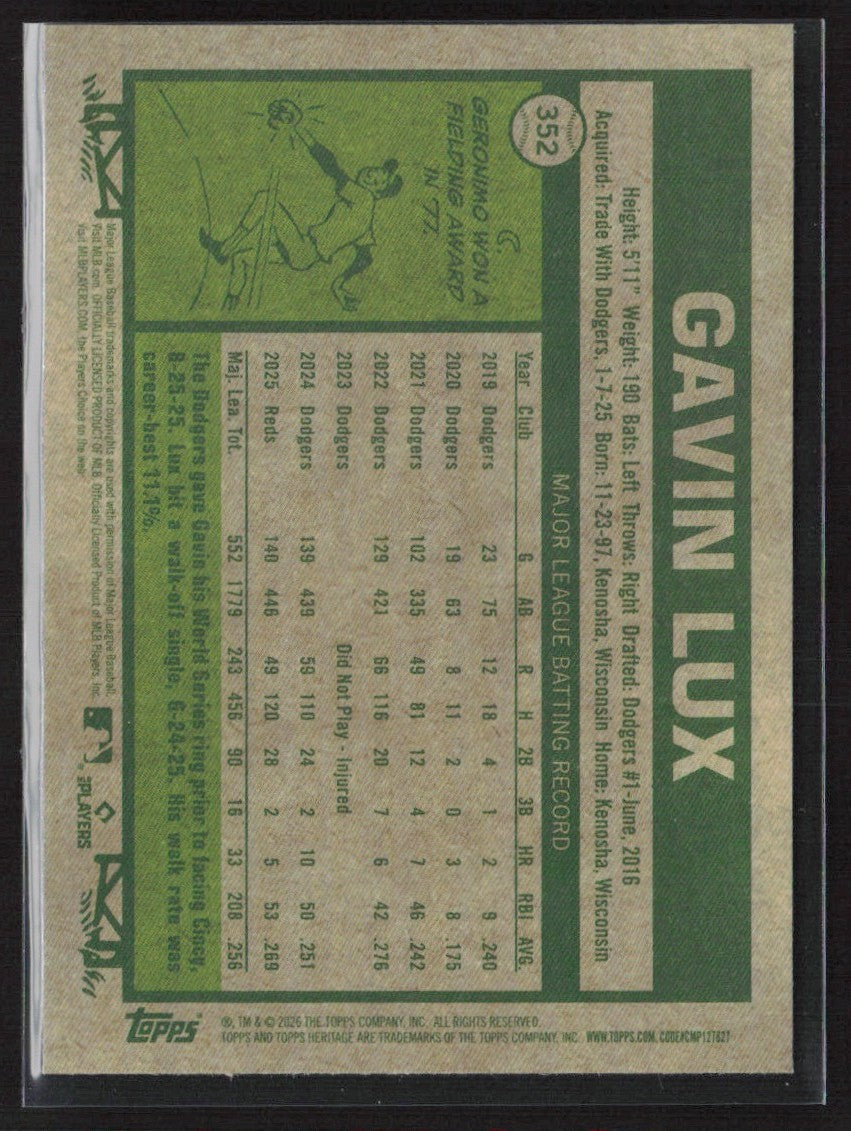 Gavin Lux 2026 Topps Heritage Chrome Silver Sparkle Refractor #352