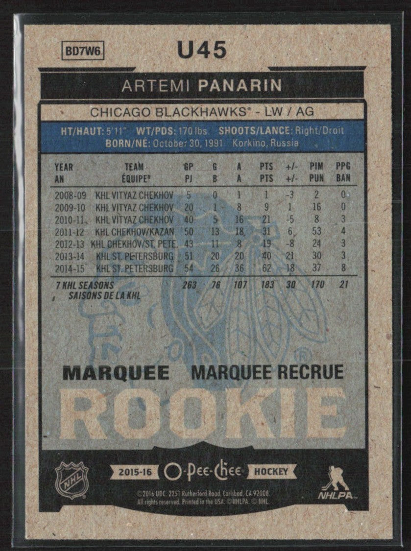 Artemi Panarin 2015 Upper Deck O-Pee-Chee Update RC #U45 Chicago Blackhawks