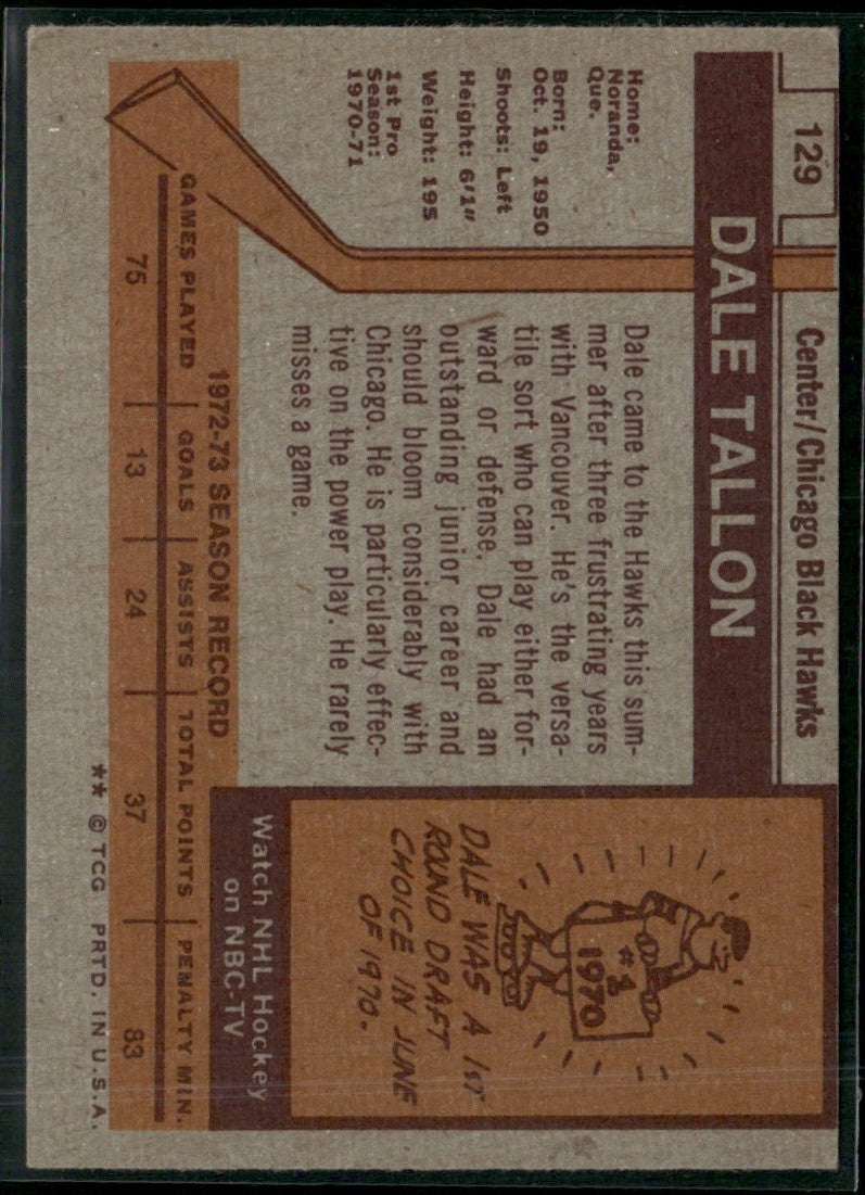 Dale Tallon 1973 Topps #129 Chicago Blackhawks