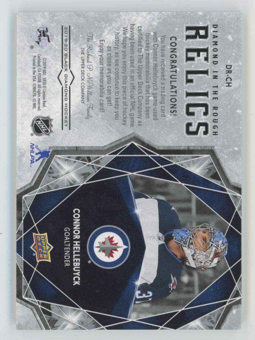 Connor Hellebuyck 2019 Upper Deck Black Diamond in the Rough Jersey Relics