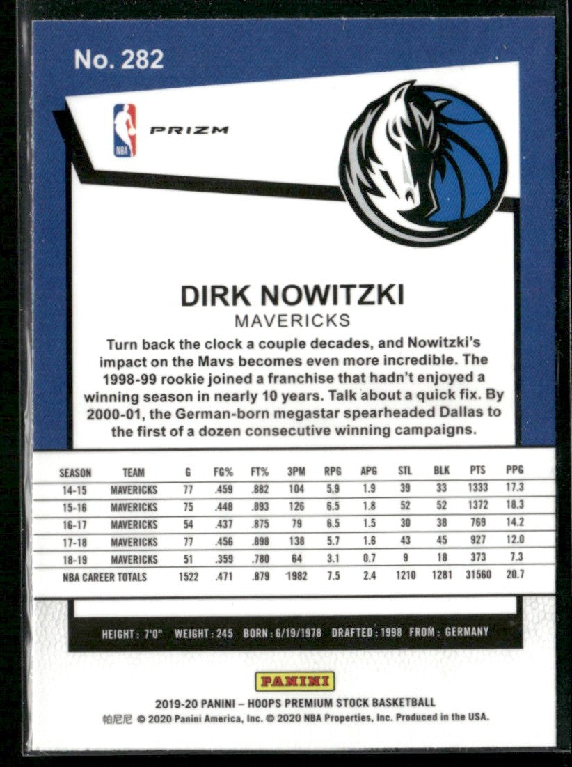 Dirk Nowitzki 2019 NBA Hoops Premium Stock Silver Shock #282 Dallas Mavericks