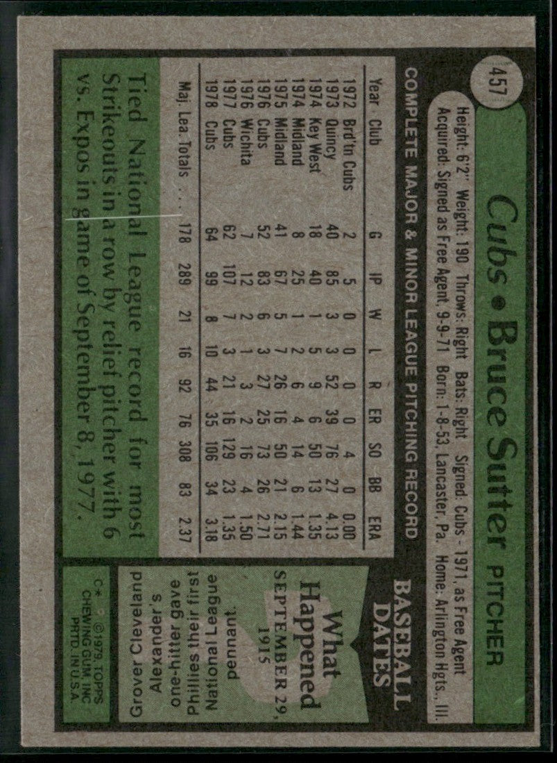 Bruce Sutter 1979 Topps #457 Chicago Cubs