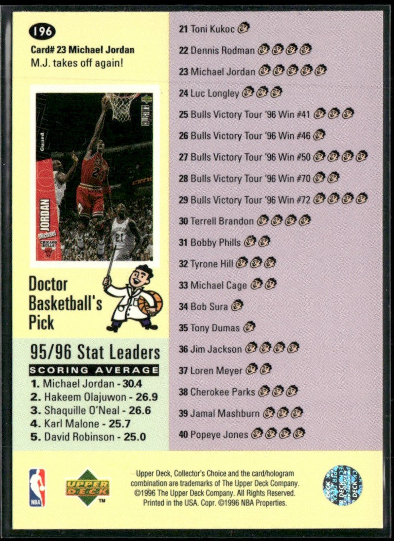 Michael Jordan 1996 Upper Deck Collector's Choice Doctor Basketball's Pick #196