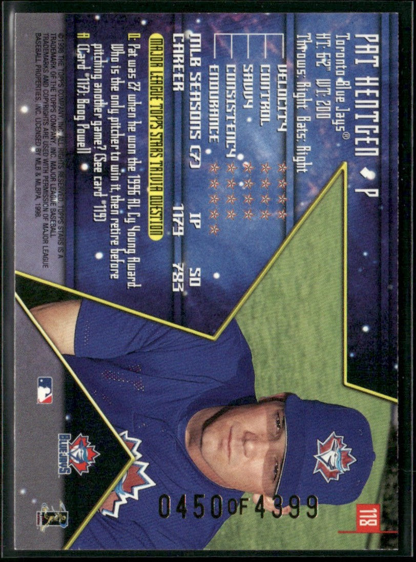Pat Hentgen 1998 Topps Stars Silver /4399 #118 Toronto Blue Jays