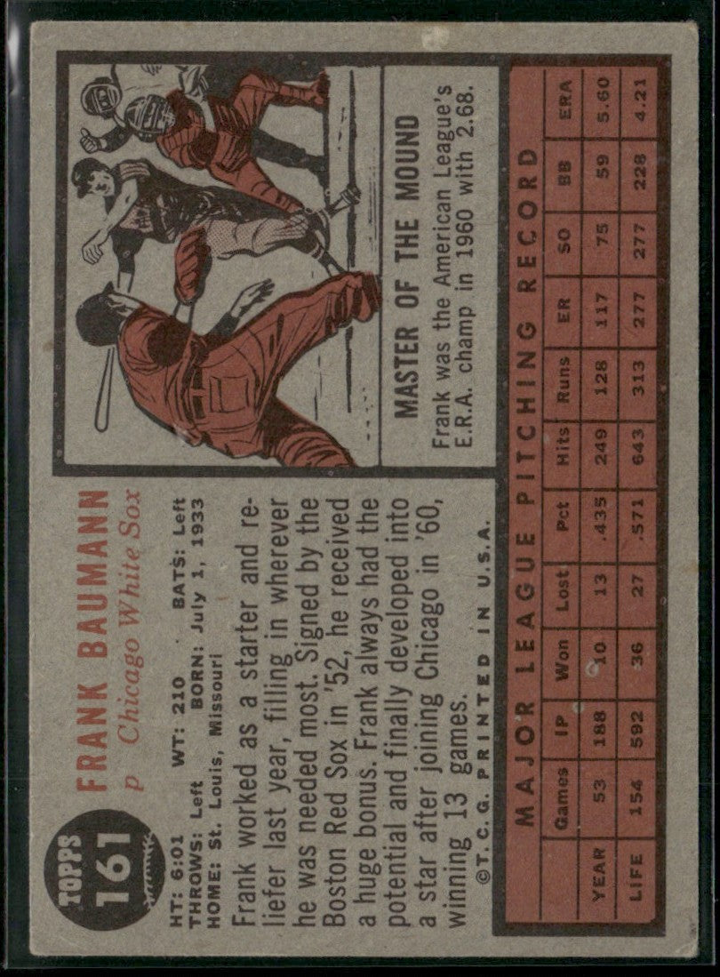 Frank Baumann 1962 Topps #161 Chicago White Sox