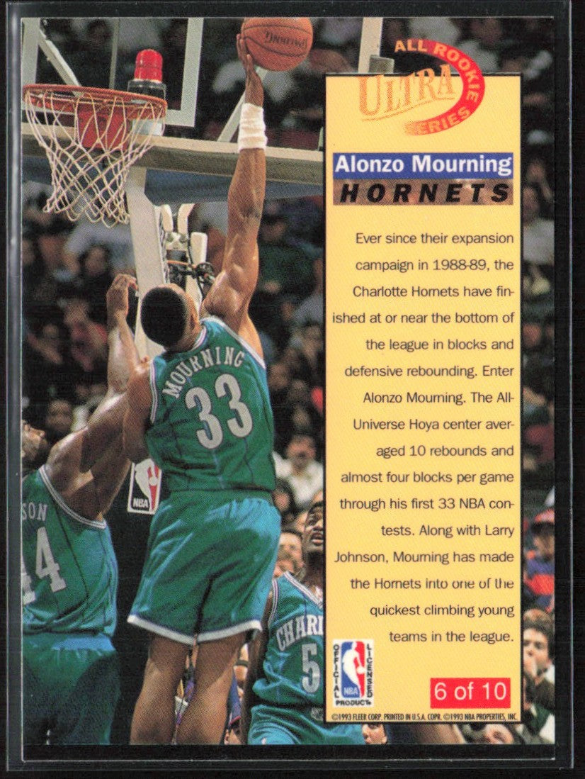 Alonzo Mourning 1993 Fleer Ultra All Rookie Series #6 Charlotte Hornets