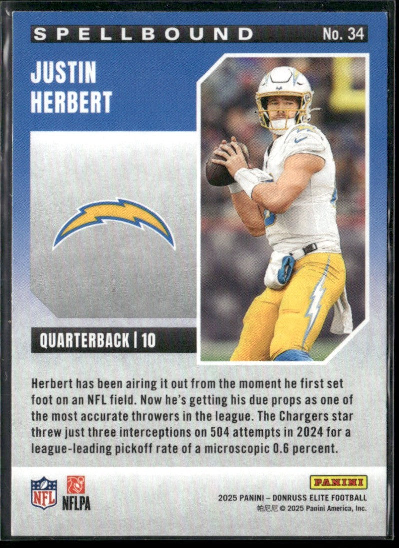 Justin Herbert 2025 Donruss Elite Spellbound H Green #34 Los Angeles Chargers