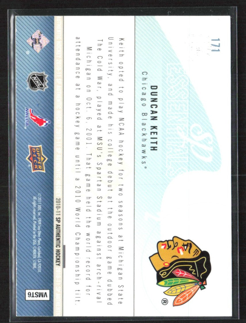 Duncan Keith 2010 SP Authentic SP Essentials /1999 #171 Chicago Blackhawks