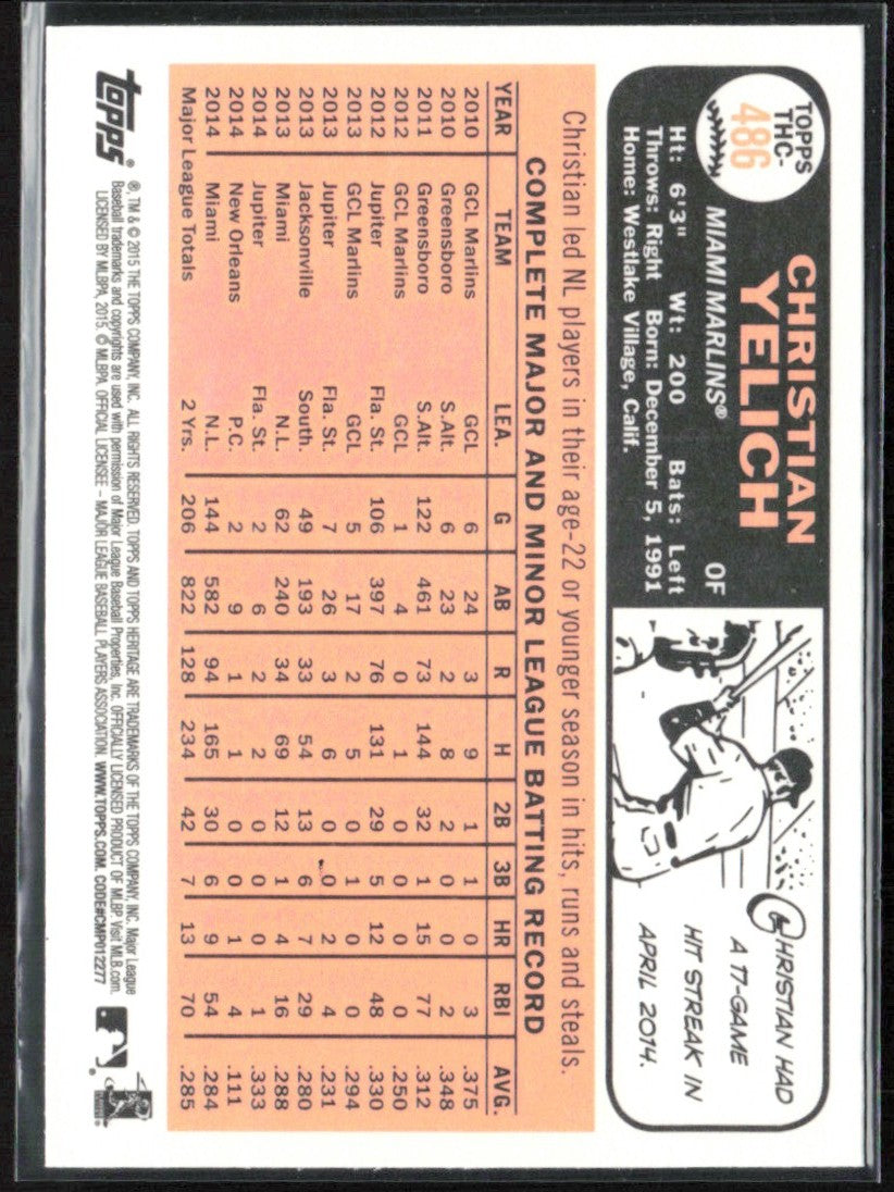 Christian Yelich 2015 Topps Heritage Chrome Foil RC #THC-486 Miami Marlins