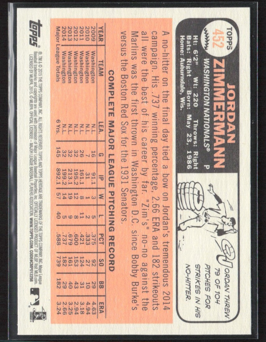 Jordan Zimmermann 2015 Topps Heritage SP #452 Washington Nationals