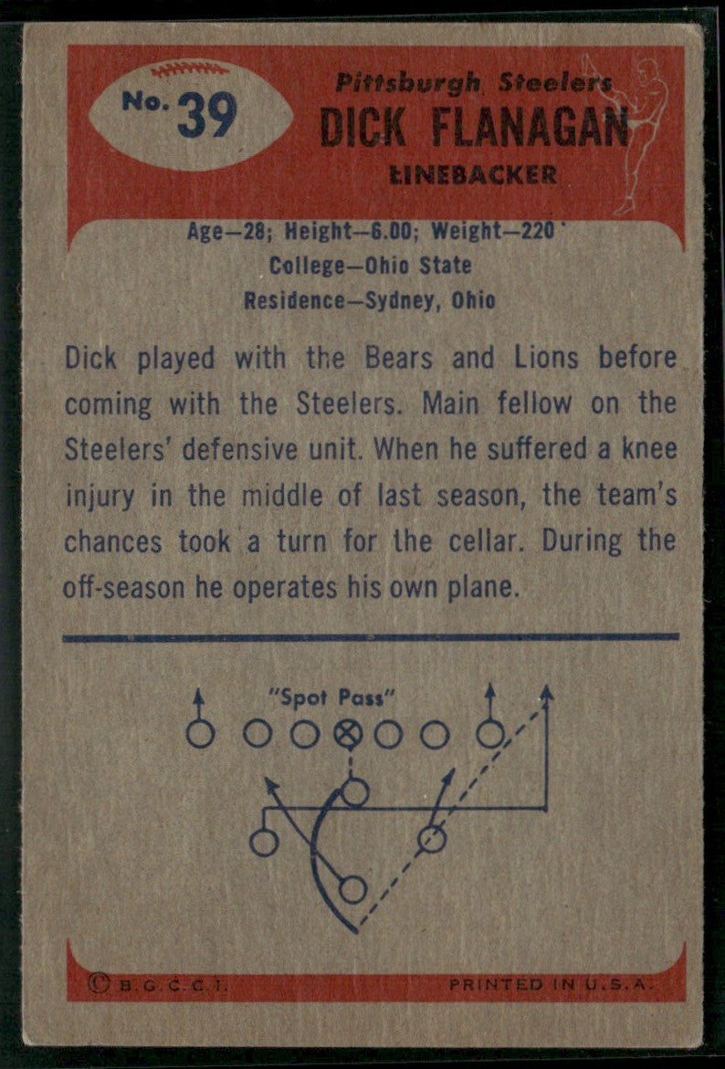 Dick Flanagan 1955 Bowman #39 Pittsburgh Steelers