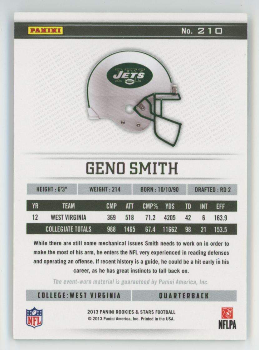 Geno Smith 2013 Panini Rookies & Stars Longevity Red RC /299 Jersey #210