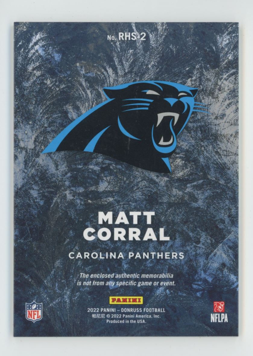 Matt Corral 2022 Donruss Rookie RC Sweaters #RHS-2 Carolina Panthers