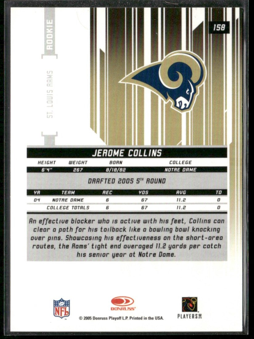 Jerome Collins 2005 Leaf Rookies & Stars Longevity RC /999 #158 St. Louis Rams