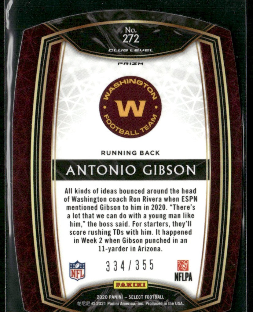 Antonio Gibson 2020 Panini Select Club Copper Prizm Die-Cut RC /355 #272