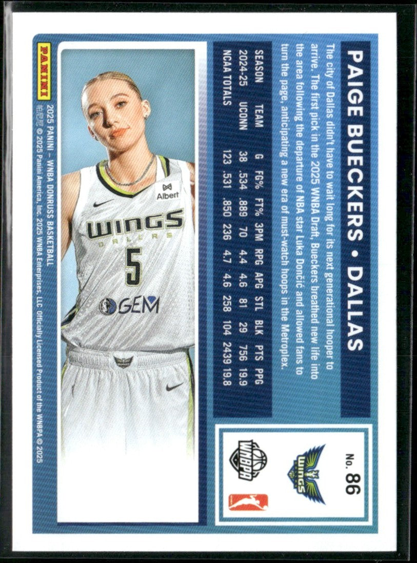 Paige Bueckers 2025 Donruss RC #86 Dallas Wings