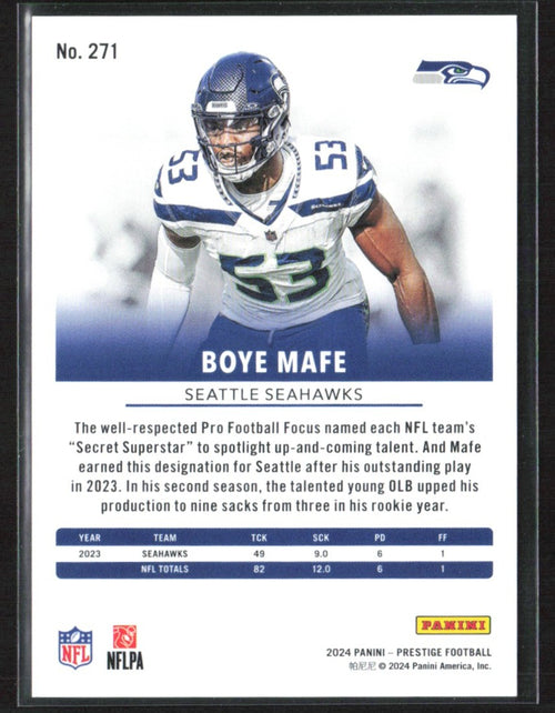 Boye Mafe 2024 Panini Prestige Xtra Points Green /299 #271 Seattle Seahawks