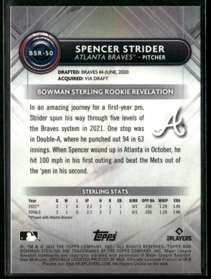Spencer Strider 2022 Bowman Sterling RC #BSR-50 Atlanta Braves
