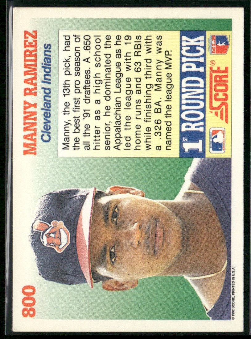 Manny Ramirez 1992 Score RC #800 Cleveland Indians