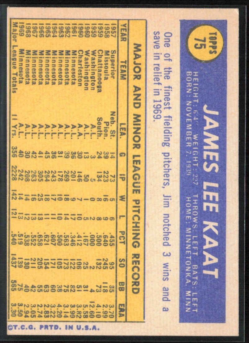 Jim Kaat 1970 Topps #75 Minnesota Twins
