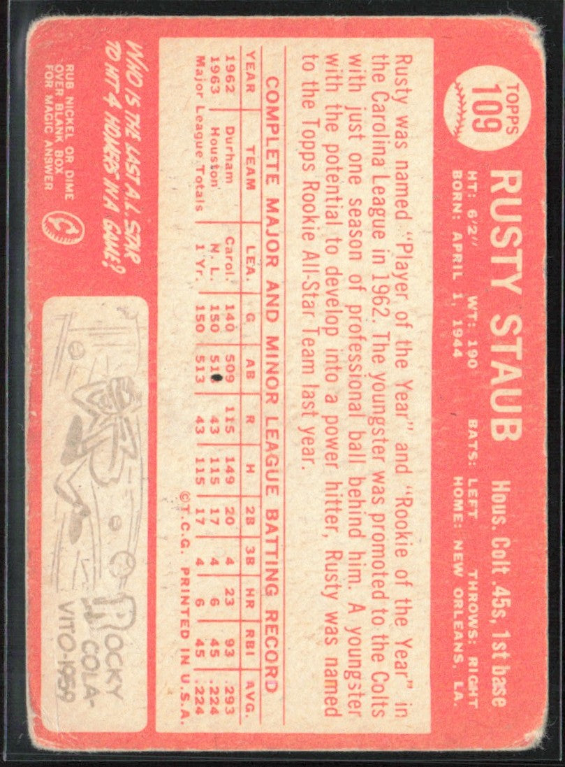 Rusty Staub 1964 Topps #109.0 Houston Colt .45s