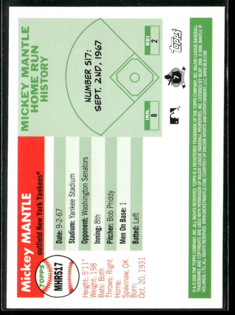 Mickey Mantle 2008 Topps Home Runs #MHR517 New York Yankees