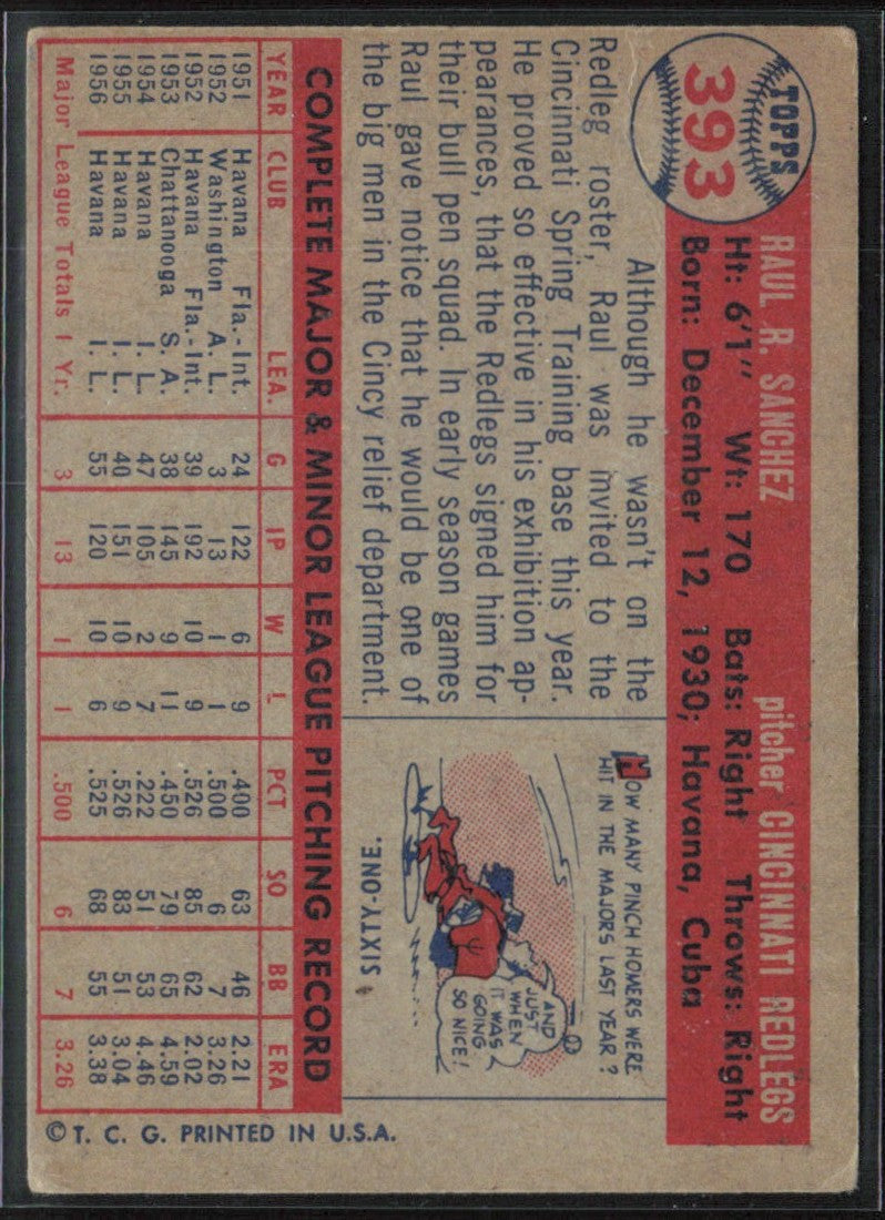 Raul Sanchez 1957 Topps RC #393 Cincinnati Redlegs