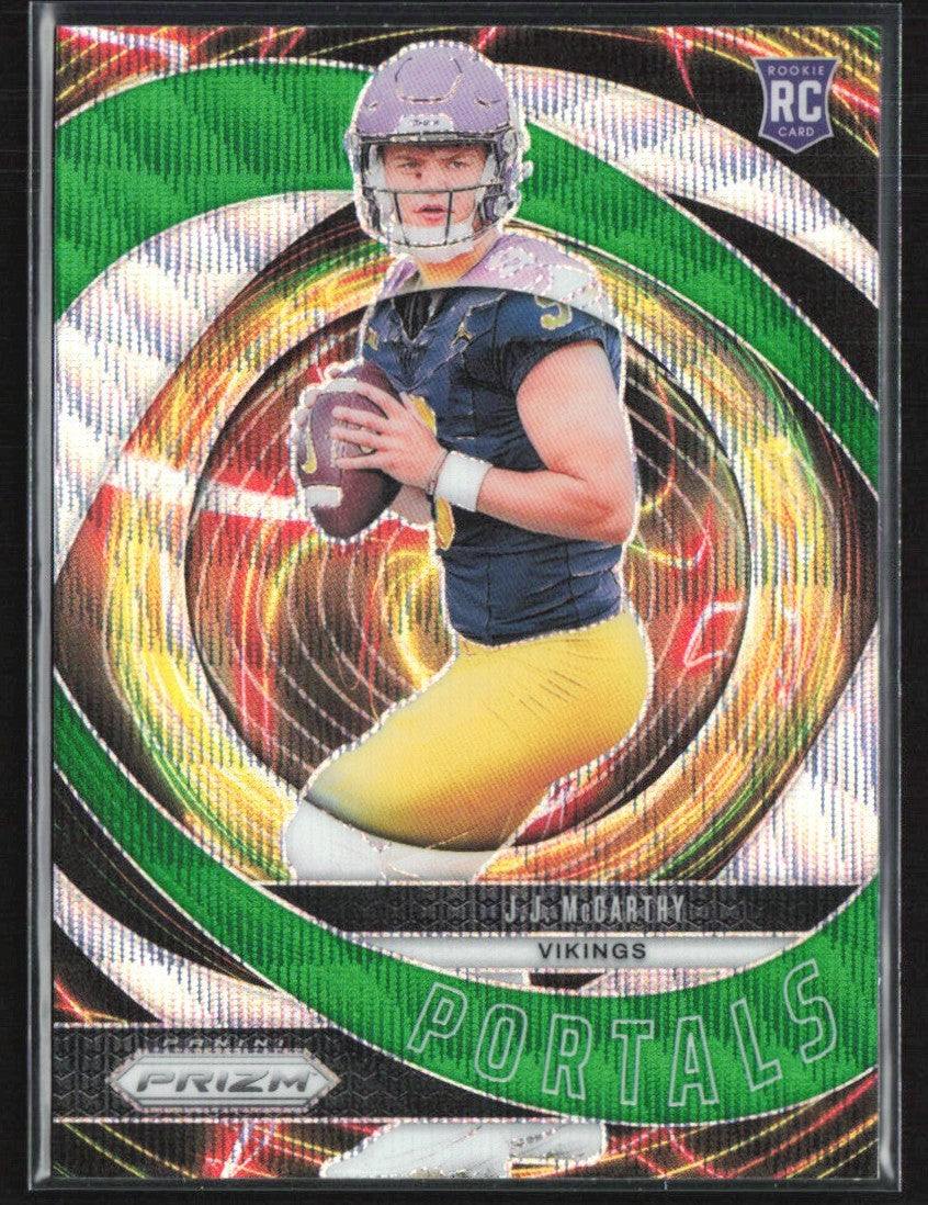 J.J. McCarthy 2024 Panini Prizm Portals Green Wave RC #7 Minnesota Vikings