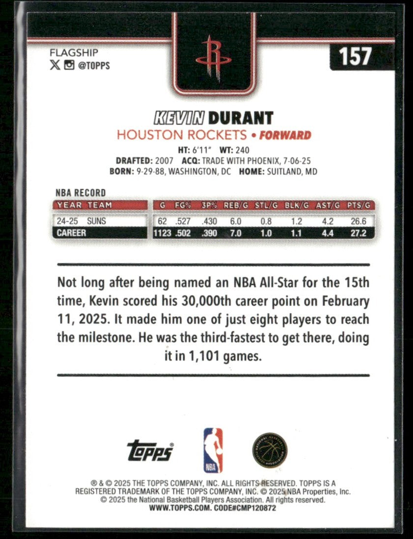 Kevin Durant 2025 Topps Holo Foil #157 Houston Rockets