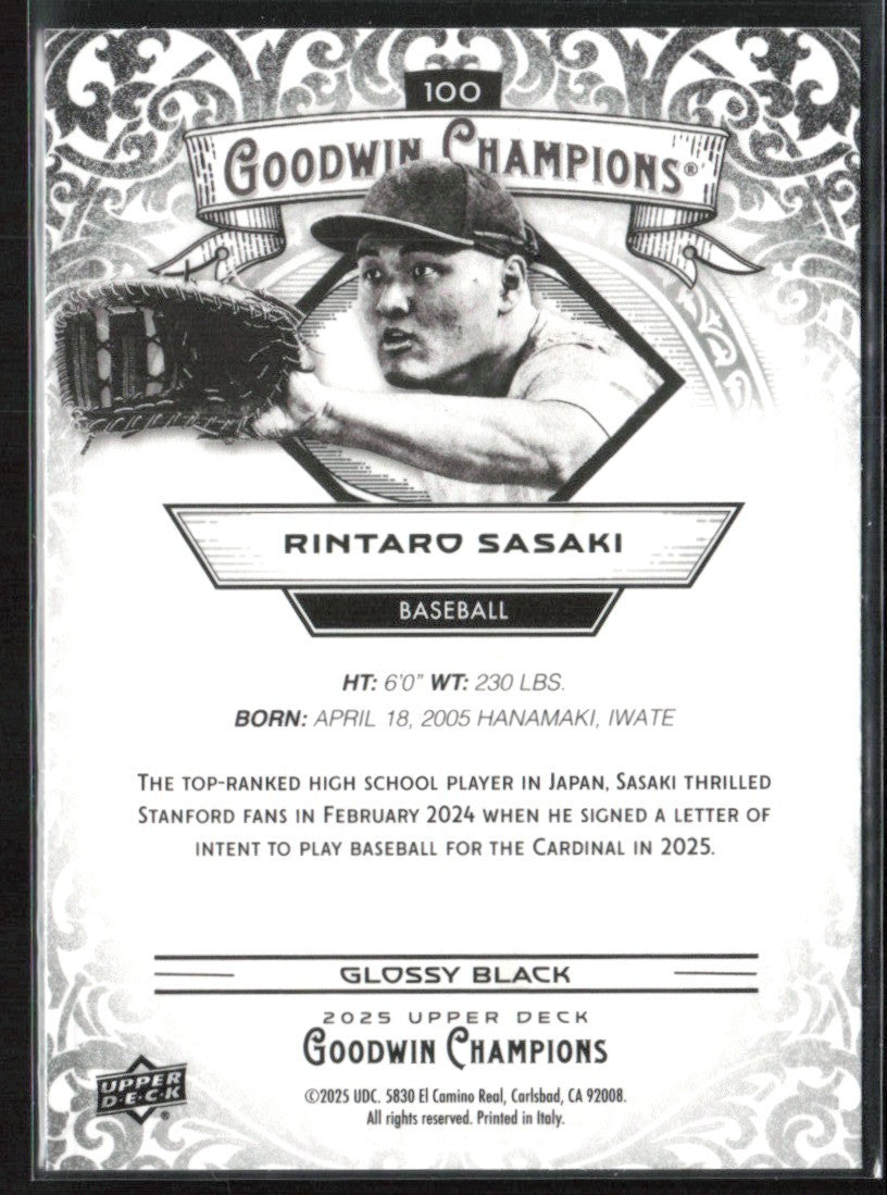 Rintaro Sasaki 2025 Upper Deck Goodwin Champions Glossy Black #100