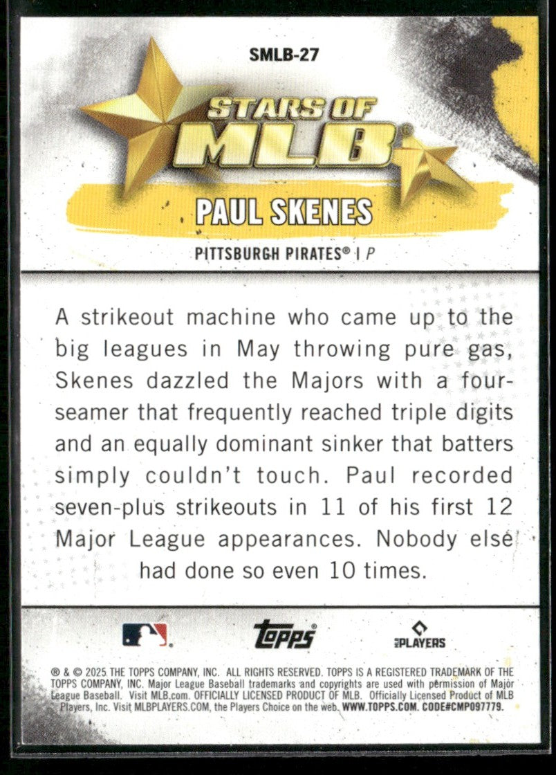 Paul Skenes 2025 Topps Stars of MLB #SMLB-27 Pittsburgh Pirates