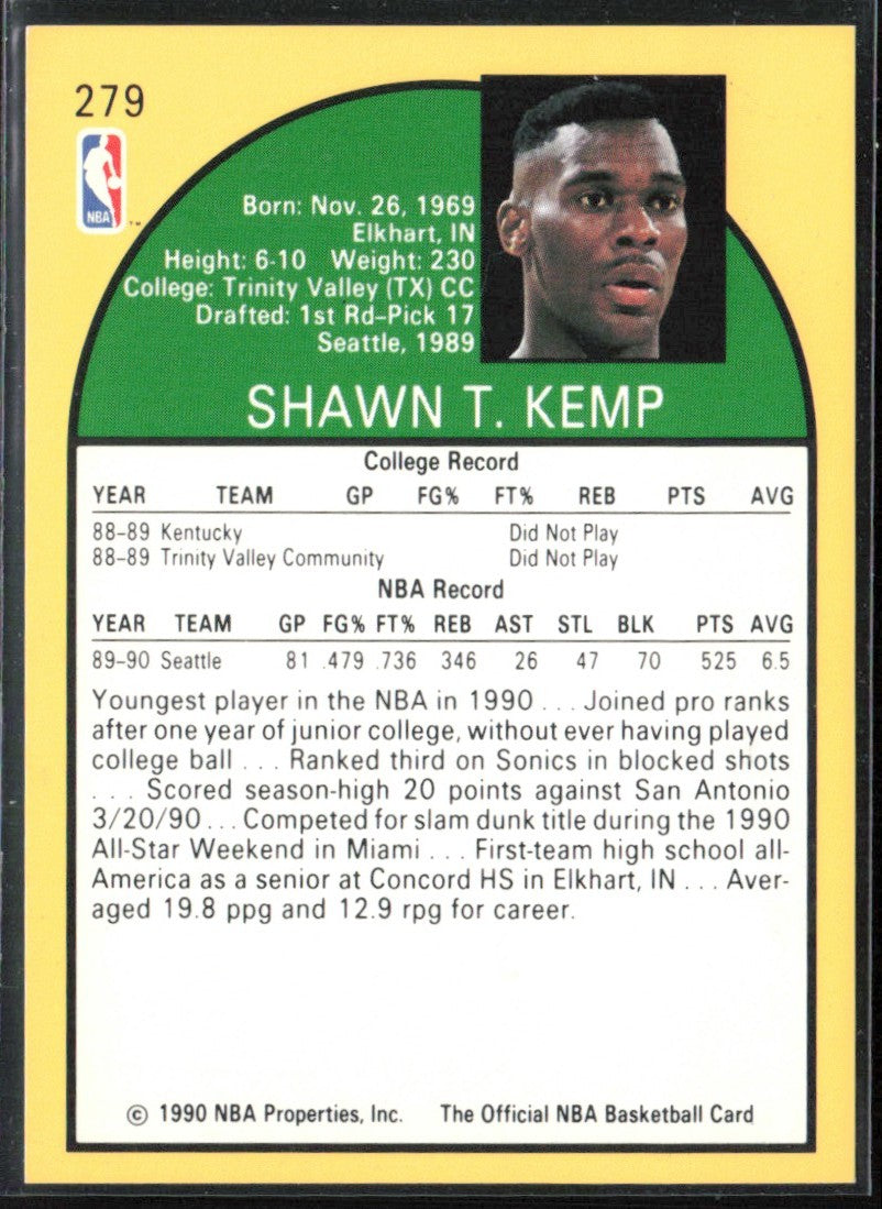 Shawn Kemp 1990 NBA Hoops RC #279 Seattle SuperSonics
