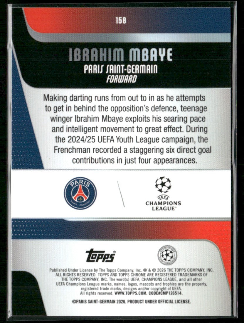 Ibrahim Mbaye 2025 Topps Chrome UEFA Club Competitions Raywave #158