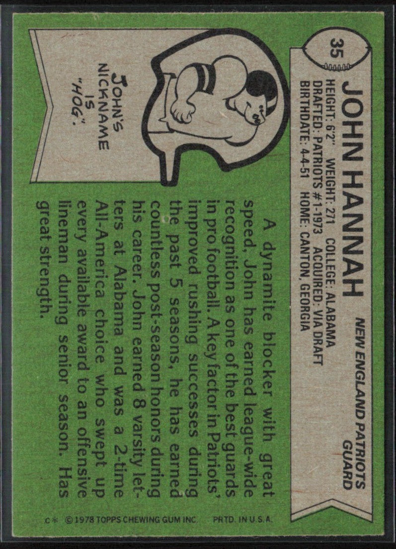 John Hannah 1978 Topps #35 New England Patriots