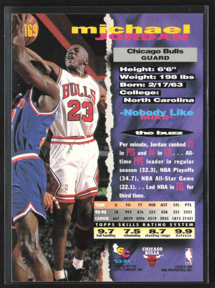 Michael Jordan 1993 Topps Stadium Club #169 Chicago Bulls