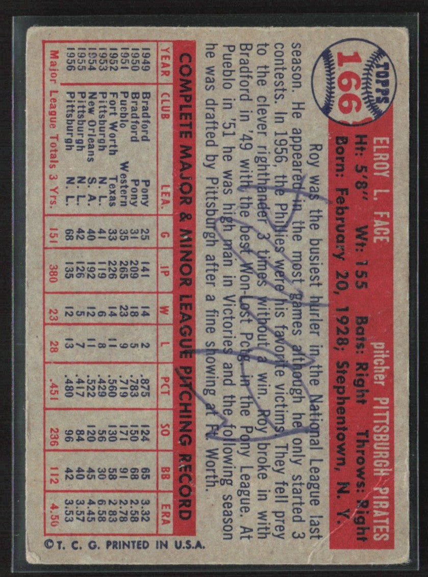 Roy Face 1957 Topps #166 Pittsburgh Pirates