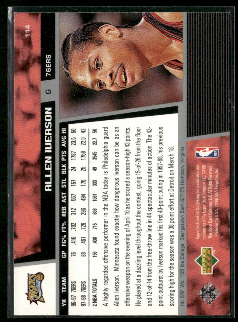Allen Iverson 1998 Upper Deck Game Dated #114 Philadelphia 76ers