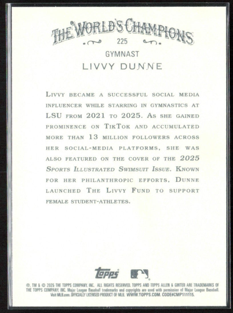Livvy Dunne 2025 Topps Allen & Ginter #225