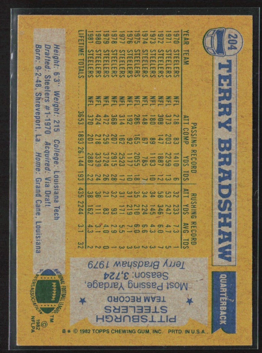 Terry Bradshaw 1982 Topps #204 Pittsburgh Steelers