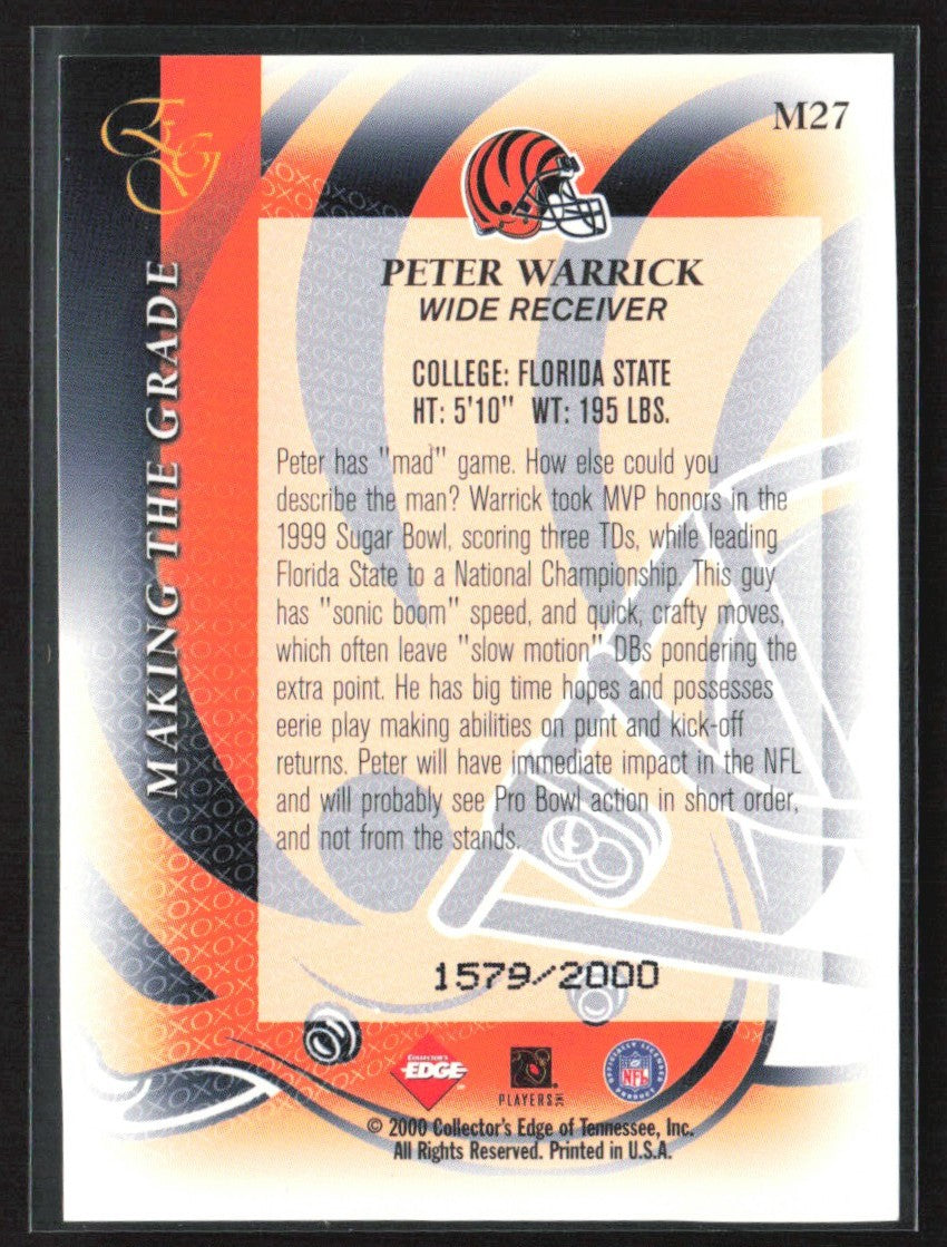 Peter Warrick 2000 Collector's Edge Graded Making the Grade RC /2000 #M27