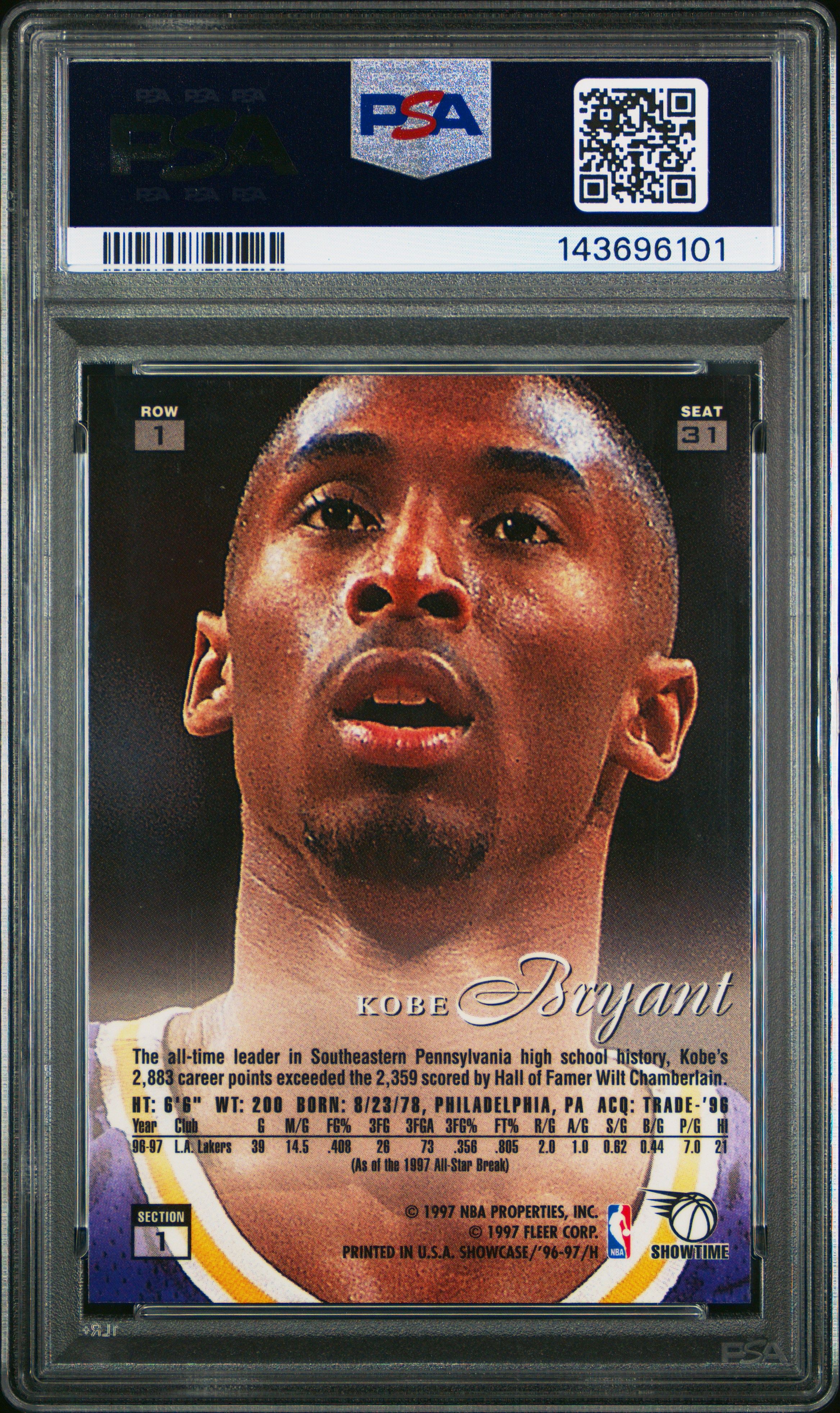 Kobe Bryant 1996 Flair Showcase Row 1 psa 8 #31 Los Angeles Lakers