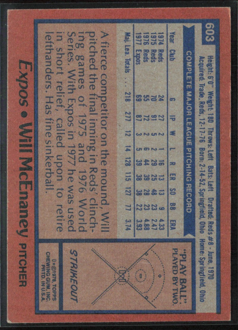Will McEnaney 1978 Topps #603 Montreal Expos