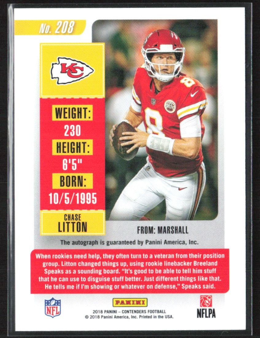 Chase Litton 2018 Panini Contenders RC AUTO #208 Kansas City Chiefs