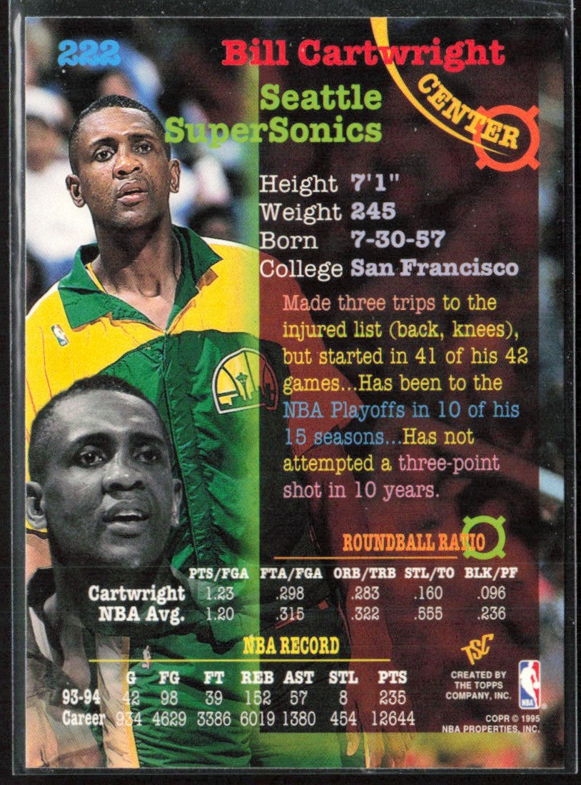 Bill Cartwright 1995 Topps Stadium Club 1st Day Issue #222 Seattle SuperSonics