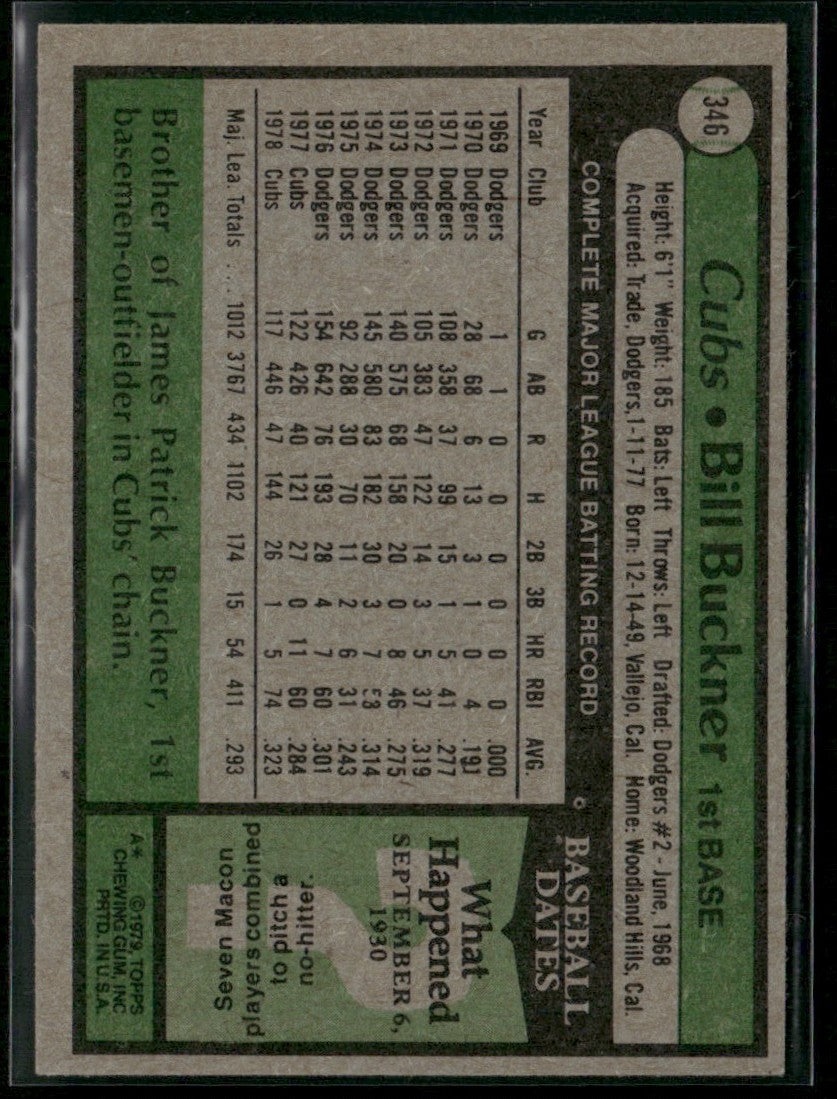 Bill Buckner 1979 Topps #346 Chicago Cubs