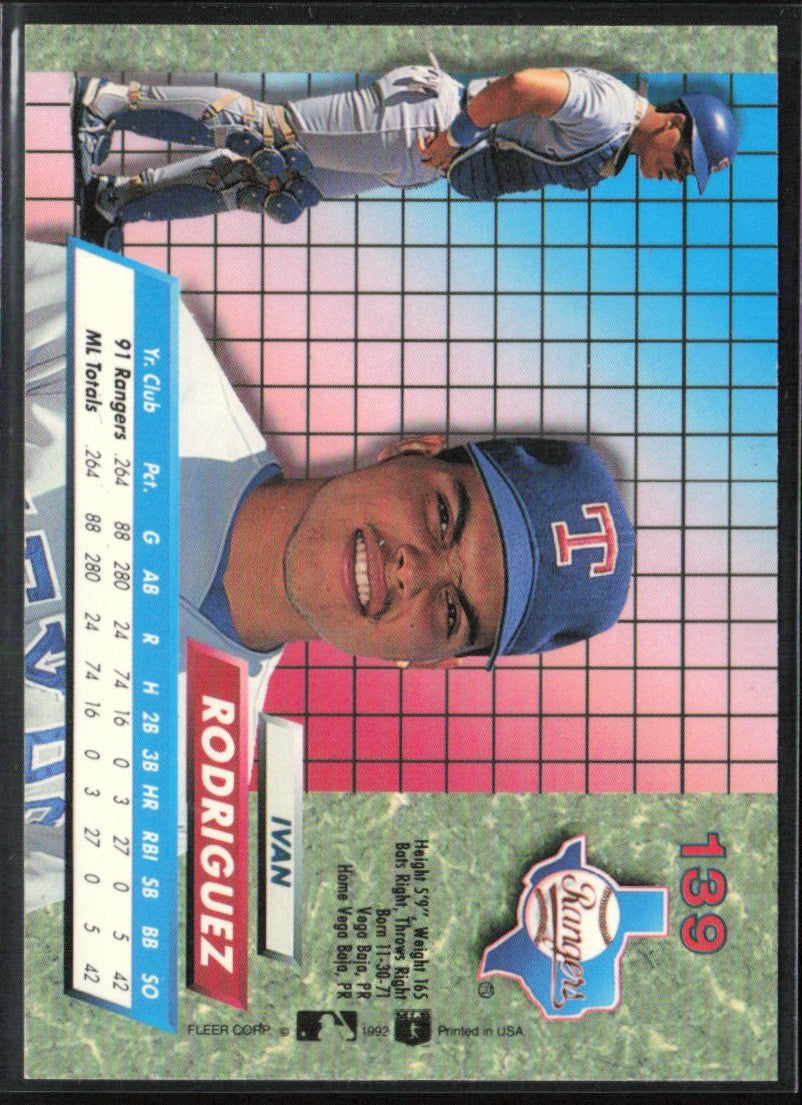 Ivan Rodriguez 1992 Fleer Ultra RC #139 Texas Rangers