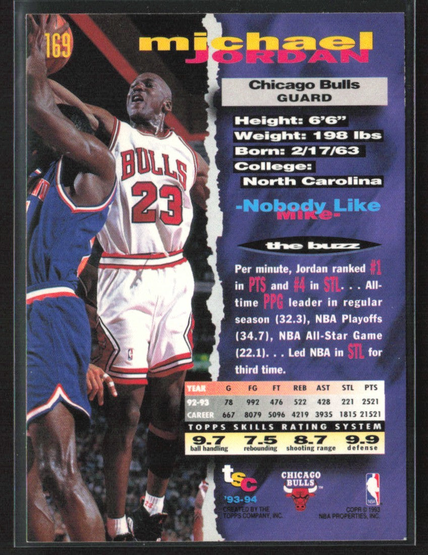 Michael Jordan 1993 Topps Stadium Club #169 Chicago Bulls