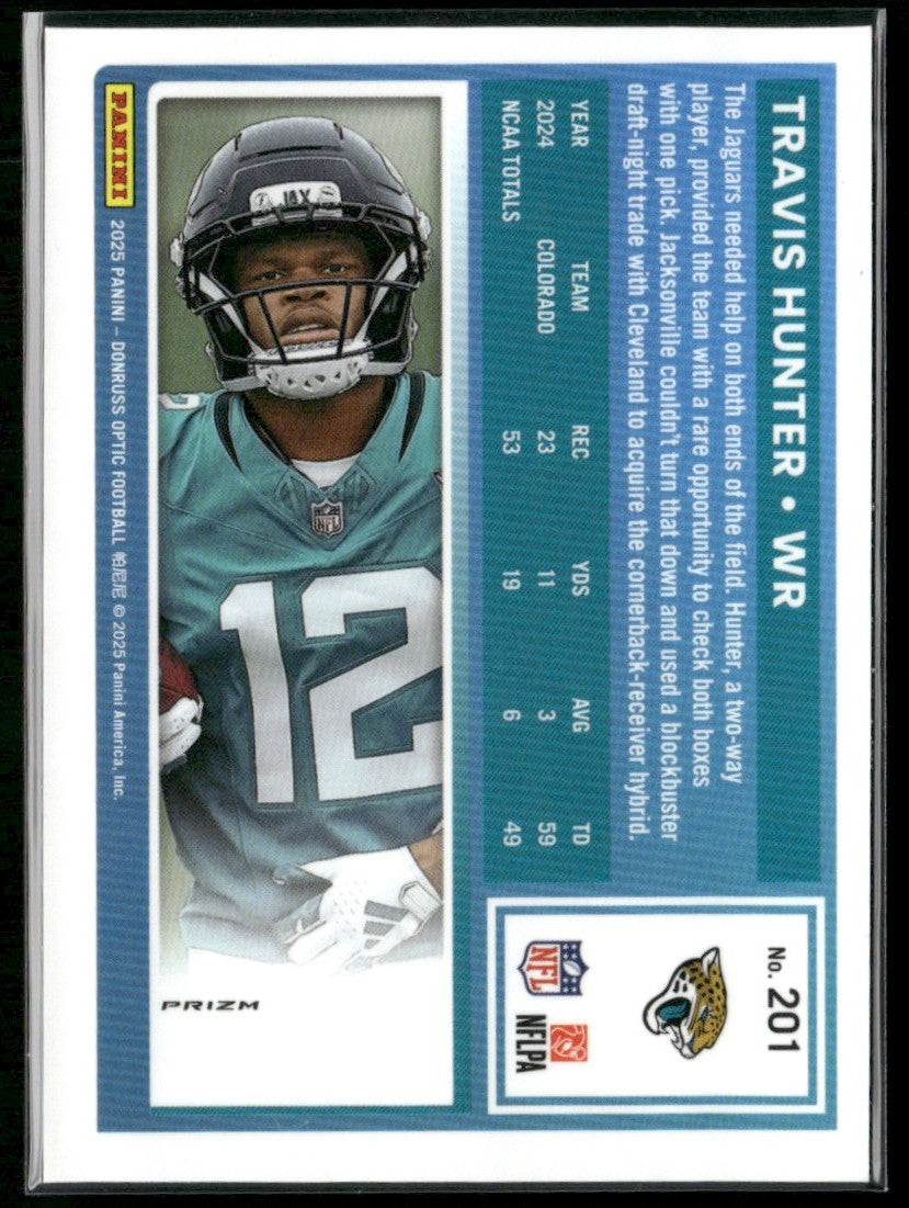 Travis Hunter 2025 Donruss Optic Holo Prizm RC #201 Jacksonville Jaguars