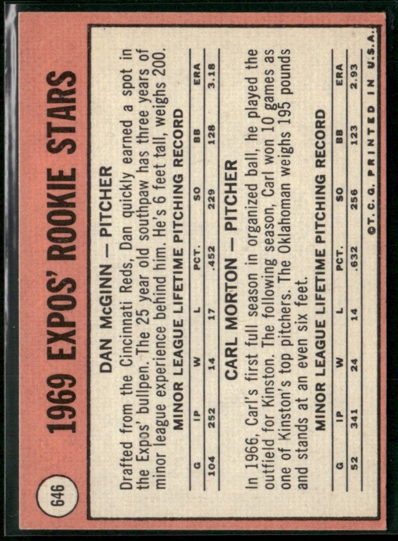 Dan McGinn/Carl Morton 1969 Topps Rookie Stars RC #646 Montreal Expos